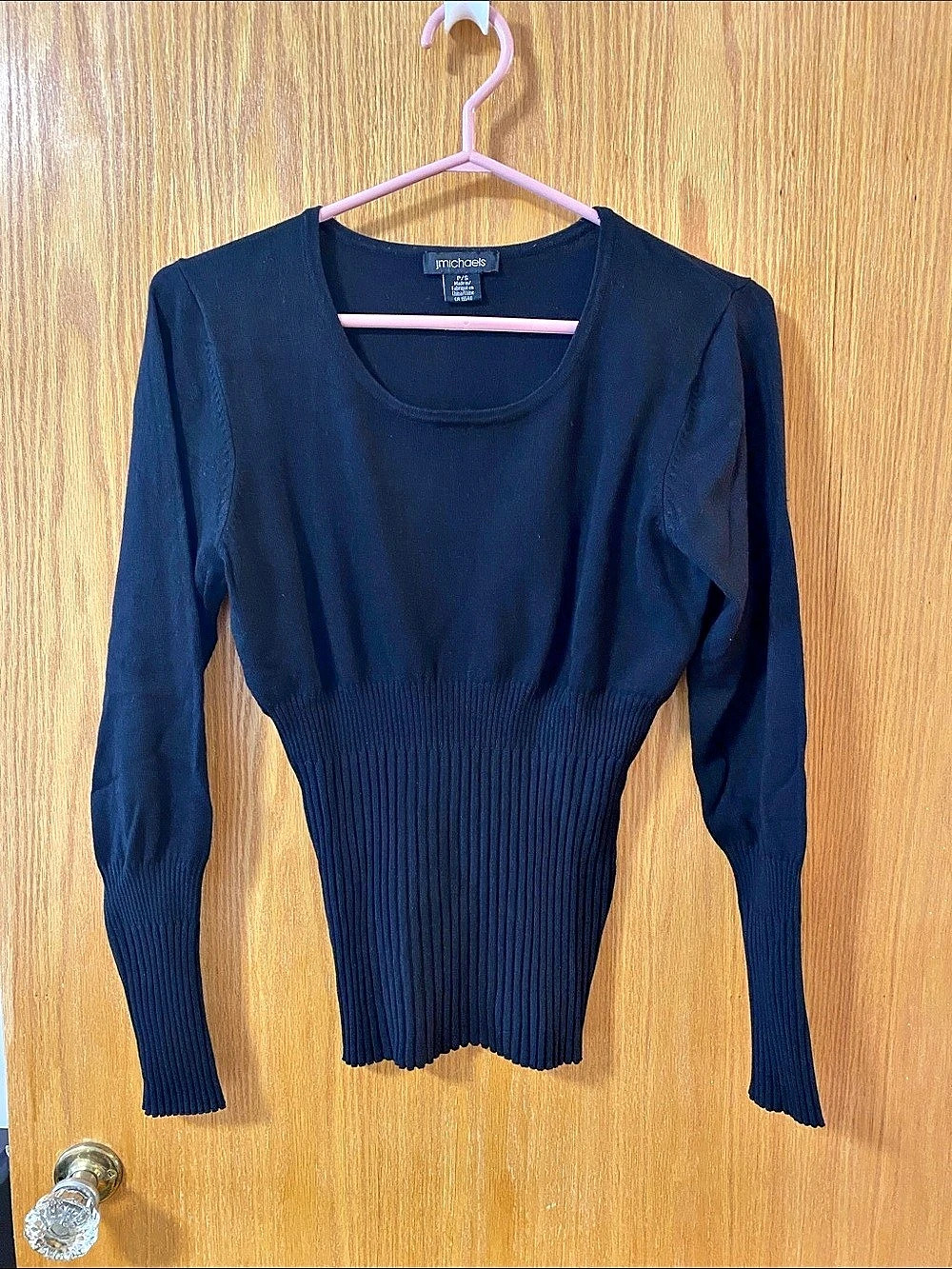 J Michaels Black Ribbed Scoop Neck Sweater